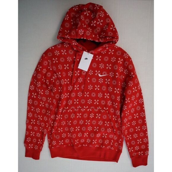 Nike FJ1635-657 Men's Sz S Red/White Sportswear Club Monogram Pullover Hoodie - Picture 6 of 10